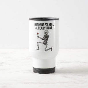 Caneca Térmica Esqueleto de Humor Negro Engraçado com Rosa