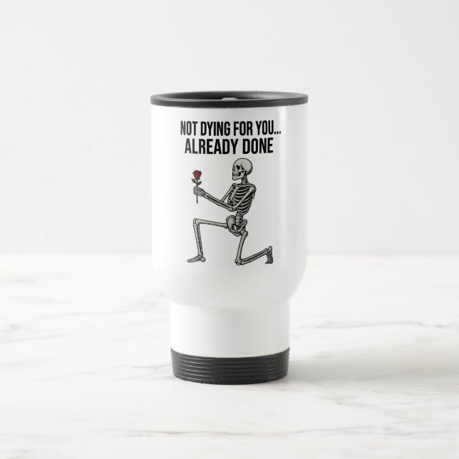 Caneca Térmica Esqueleto de Humor Negro Engraçado com Rosa (Centro)