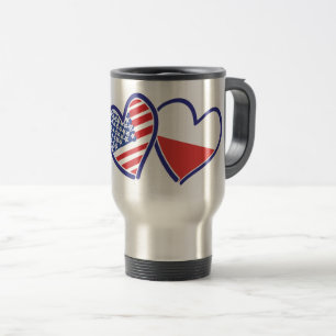 Caneca Térmica Estados Unidos - Polônia Flag Hearts
