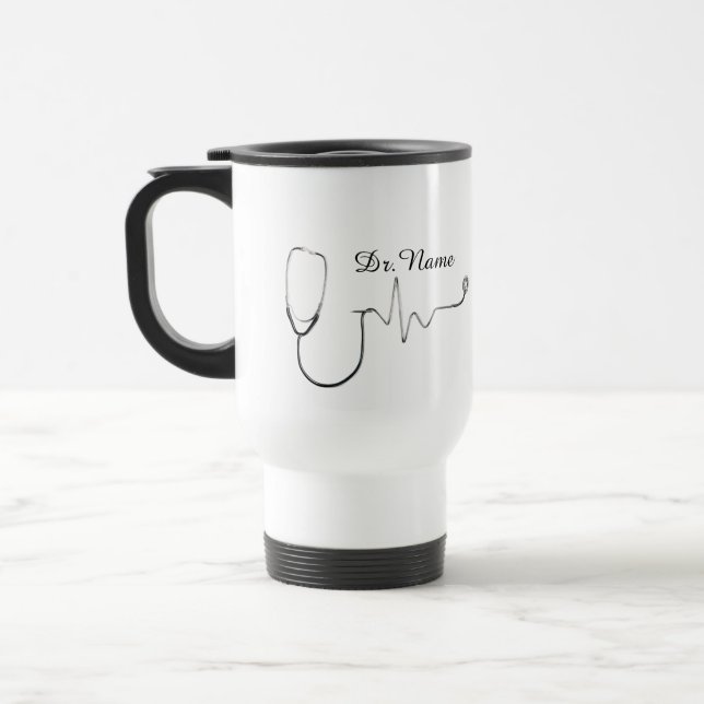 Caneca Térmica Estetoscópio com Nome de Médico Personalizado no F (Esquerda)