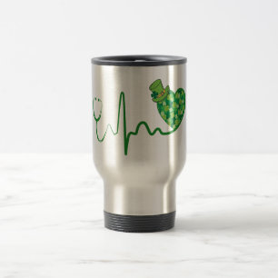 Caneca Térmica Estetoscópio verde de Dia de São Patrício de 15oz