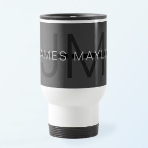 Caneca Térmica Estiloso Nome Cinza Escuro Masculino & Monograma 