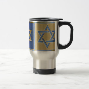 Caneca Térmica Estrela de Davi Judaica Metal Dourado Azul