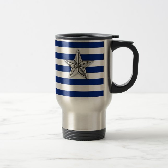 Caneca Térmica Estrela de Prata Náutica em faixas Azuis (Direita)