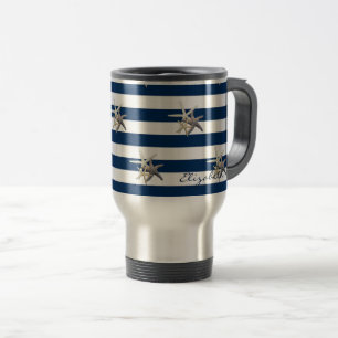 Caneca Térmica Estrela-do-Mar Adorável, Listras Azul-Marinho - Pe