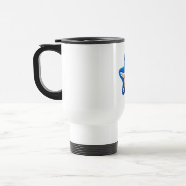 Caneca Térmica Estrela-do-mar laranja em azul (Esquerda)