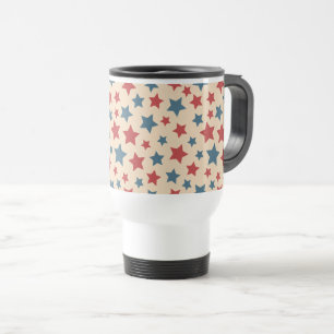 Caneca Térmica Estrelas Vermelhas e Azuis, 4 de Julho, Fundo Bege