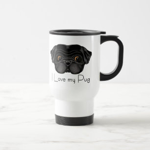 Caneca Térmica Eu adoro a minha citação de amor e cãozinho preto