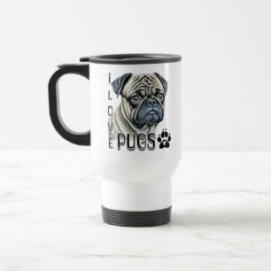 Caneca Térmica Eu Adoro Pugs Proprietários De Cachorros Cortos