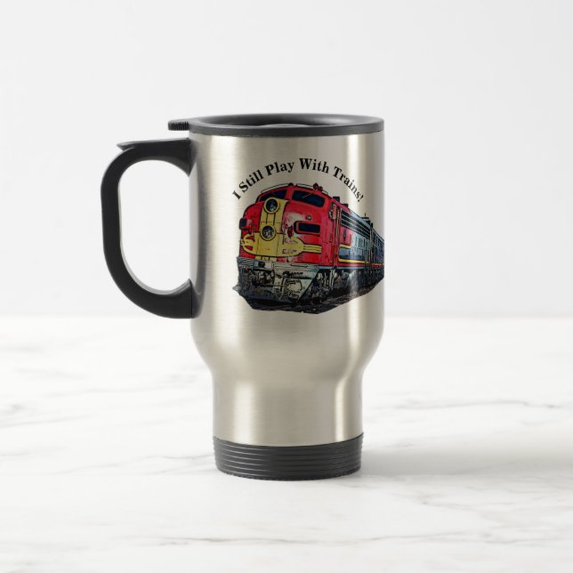 Caneca Térmica Eu ainda brinco com a locomotiva de trem a diesel (Esquerda)