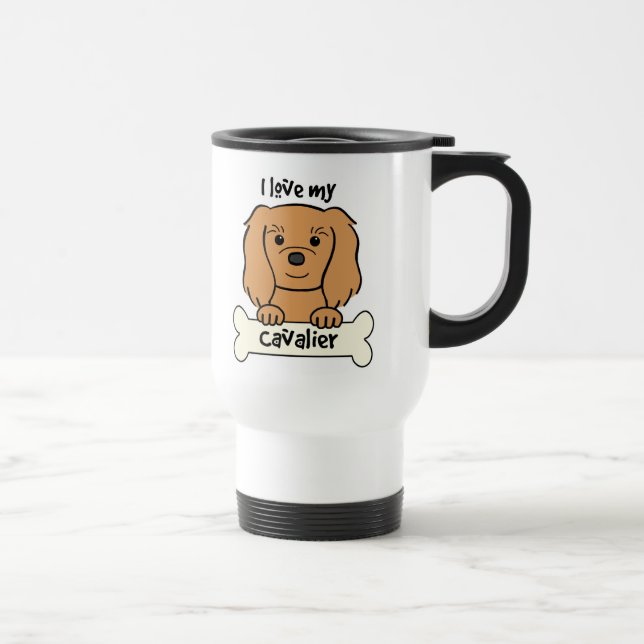 Caneca Térmica Eu amo meu Spaniel de rei Charles descuidado (Direita)