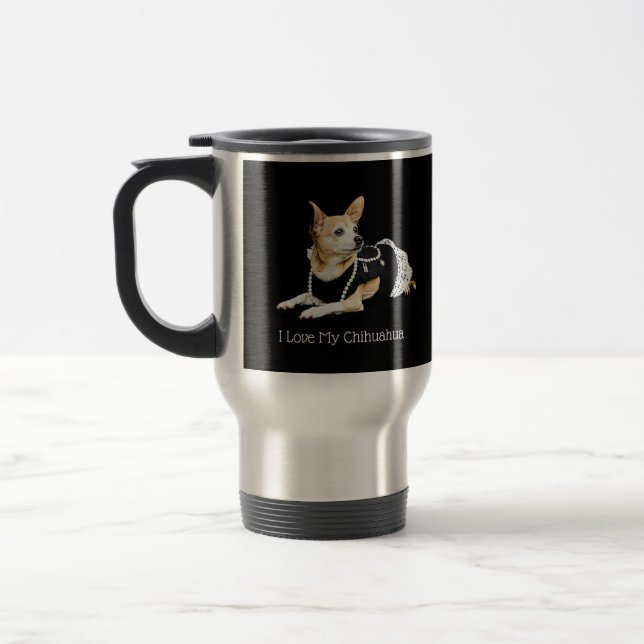 Caneca Térmica Eu amo minha chihuahua no fundo preto (Esquerda)