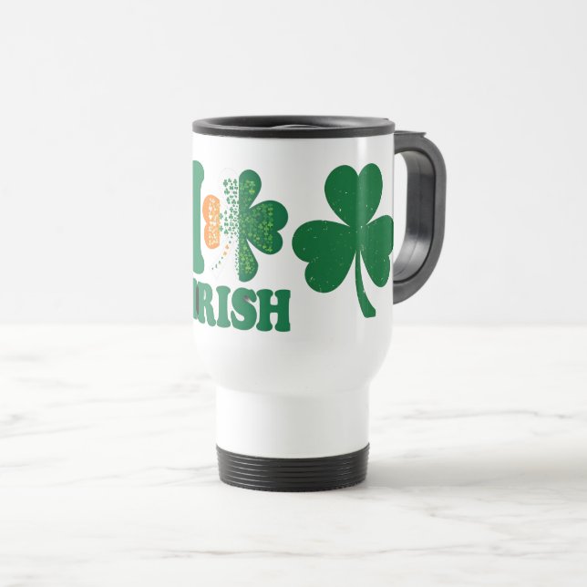 Caneca Térmica Eu Amo O Irish Mug | Rua, Shamrock do Dia de Patri (Frente Esquerda)