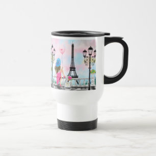 Caneca Térmica Eu amo Paris - Mulher Bonito e Balão de Coração Ro