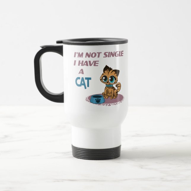 Caneca Térmica Eu não sou solteiro eu tenho um gato Engraçado cit (Esquerda)