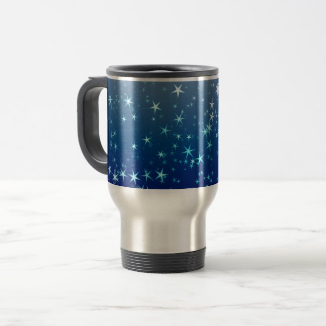 Caneca Térmica Faíscas de Natal Estrelas Céu Azul (Frente Esquerda)