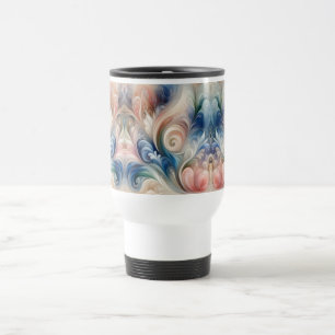 Caneca Térmica Fantasia Floral em Aquarela Azul e Creme Pastel