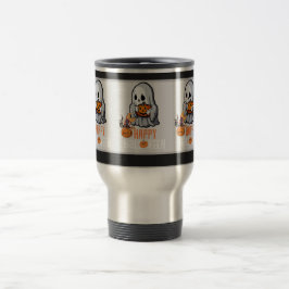 Caneca Térmica Fantasma Fofo e Abóbora "Feliz Halloween"