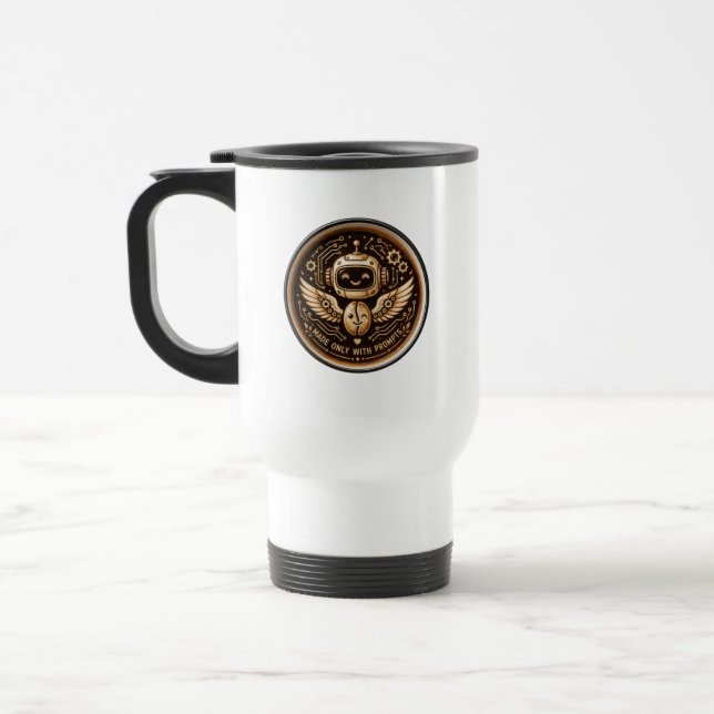 Caneca Térmica Feito Apenas Com Prompts Robô de Café AI Engraçado (Esquerda)