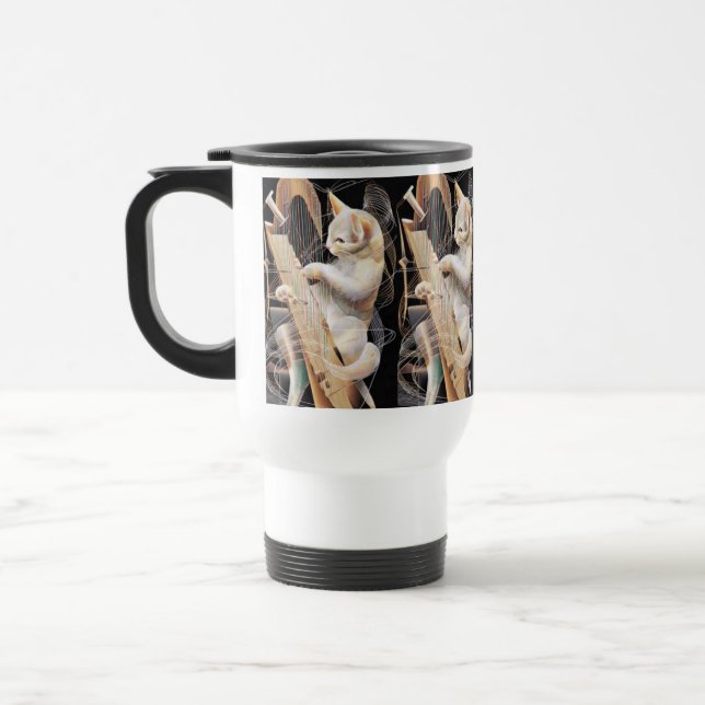 Caneca Térmica Feline Harmony – Surreal Cat Art (Esquerda)