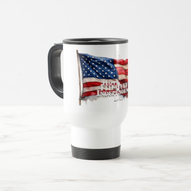 Caneca Térmica Feliz 4 de Julho - Dia da Independência (Frente Esquerda)
