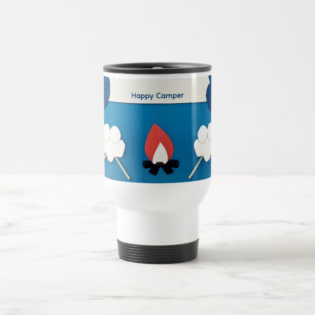 Caneca Térmica Feliz Acampante com Texto Personalizado com Fogo e (Centro)