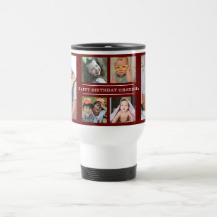 Caneca Térmica Feliz Aniversário Personalizado Avó 6 Foto Maroon