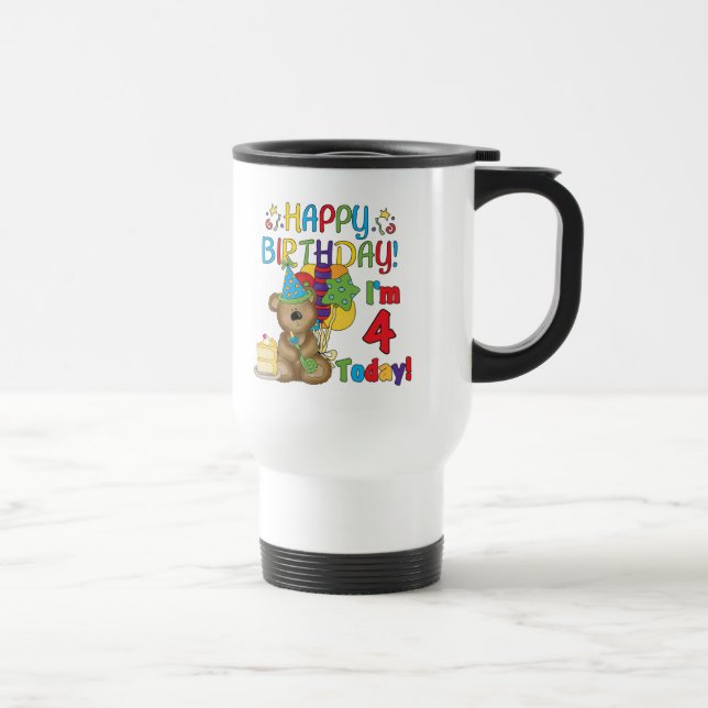 Caneca Térmica Feliz aniversário Teddy Bear 4th T-shirts e presen (Direita)