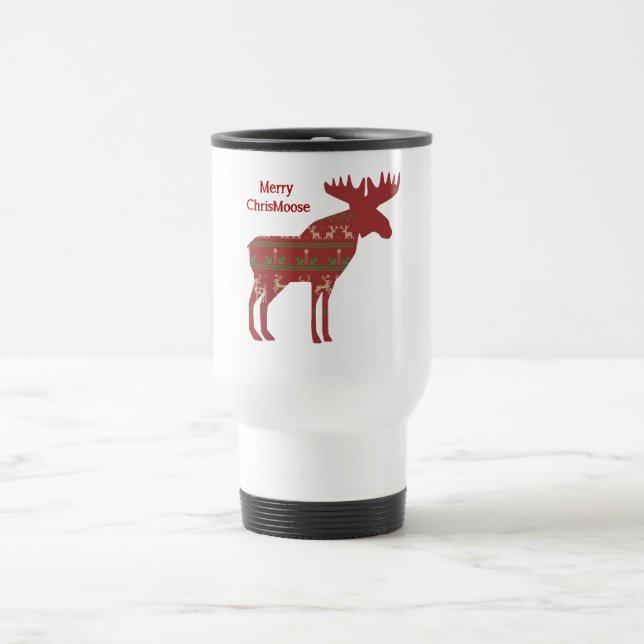 Caneca Térmica Feliz ChrisMoose Engraçado Natal Mose Arte Animal (Centro)