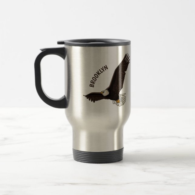 Caneca Térmica Feliz desenho animado de águia-calva voadora (Esquerda)