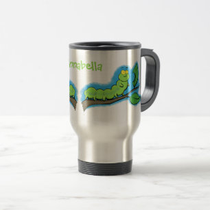 Caneca Térmica Feliz desenho de cartoon verde da lagarta