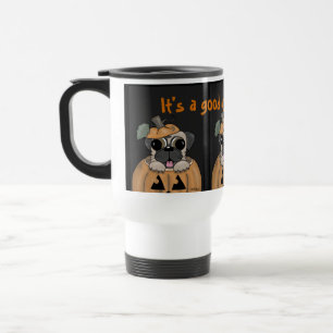 Caneca Térmica Feliz Halloween-Pug em Jack O' Lanterna