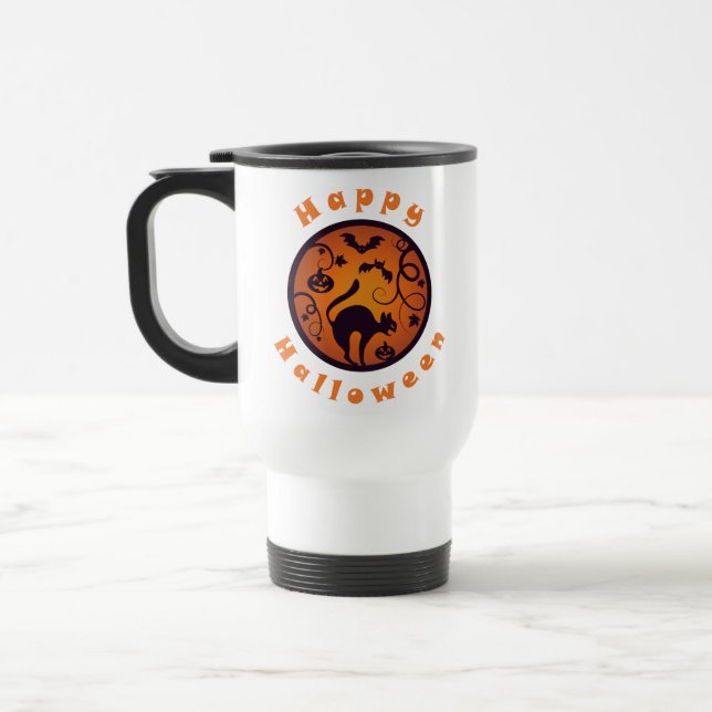 Caneca Térmica Feliz lanterna do Halloween aranhas e morcegos neg (Esquerda)