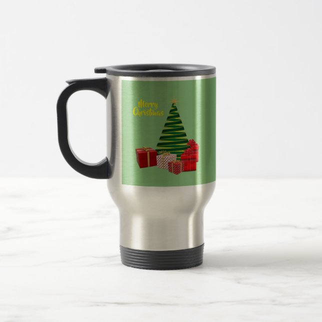 Caneca Térmica Feliz Natal ~ Árvore com presentes (Esquerda)