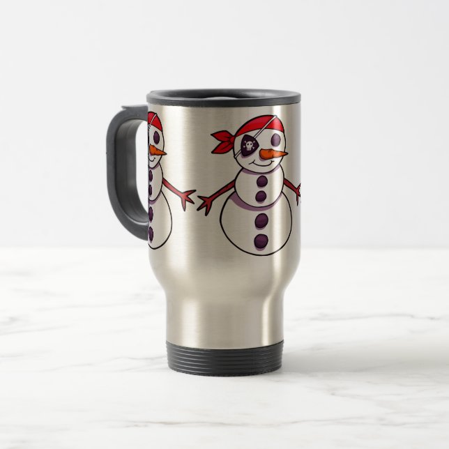 Caneca Térmica Feliz Natal do boneco de neve do pirata (Frente Esquerda)