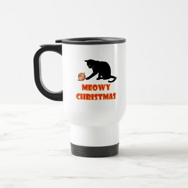 Caneca Térmica Feliz Natal Gato Engraçado (Esquerda)