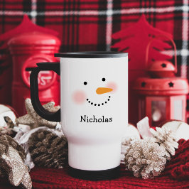 Caneca Térmica Feliz Rosto de Boneco de Neve Nome Personalizado V