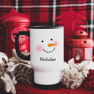Caneca Térmica Feliz Rosto de Boneco de Neve Nome Personalizado V