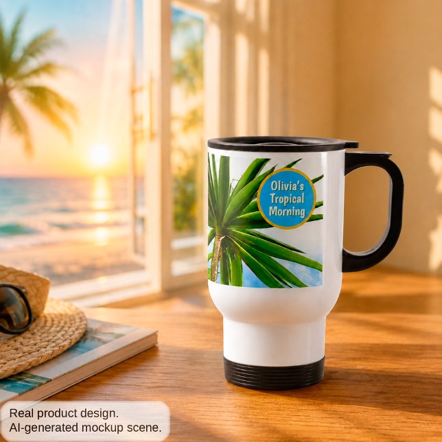 Caneca Térmica Férias Customizadas de Manhã Tropical Yucca (Criador carregado)