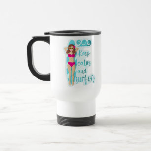 Caneca Térmica Fique calma e surf com a garota morena