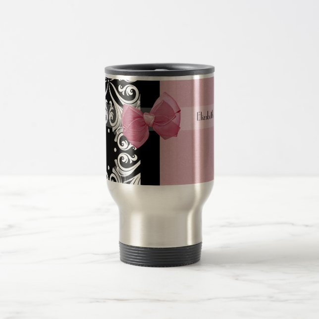 Caneca Térmica Fita Rosa Damáscara Parisiense Damask Com Nome (Centro)