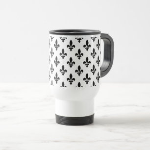 Caneca Térmica Fleur de Lis Pattern, Royal French, preto em branc