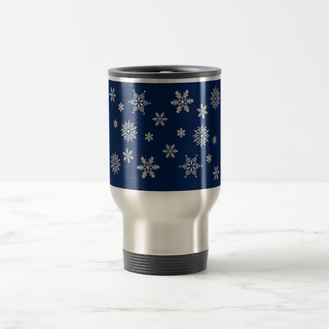 Caneca Térmica Flocos de neve azuis e prateados (Centro)
