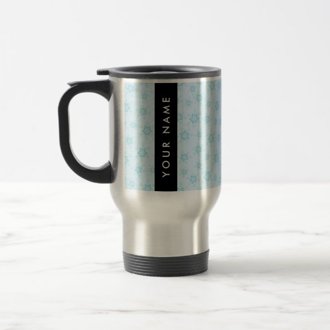 Caneca Térmica Flocos de neve azuis, seu nome, Personalize (Esquerda)