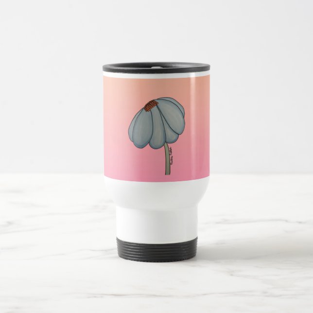 Caneca Térmica Flor Azul com fundo rosa (Centro)
