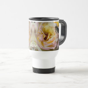 Caneca Térmica Flor De Abelhas E Rosa Personalizada