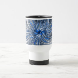 Caneca Térmica Flor de Arte Fracionada com Cinza Azul abstrato