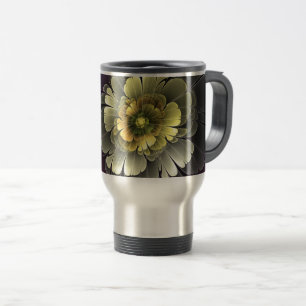 Caneca Térmica Flor de Fractal Abstrato Moderno Purpur Khaki Cinz