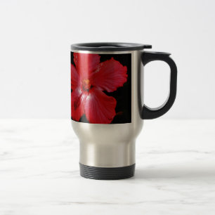 Caneca Térmica Flor de Hibiscus Vermelho Rosa-Quente a Preto
