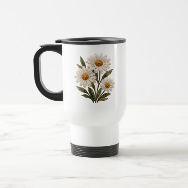 Caneca Térmica Flor de Margarida Bordada (Esquerda)